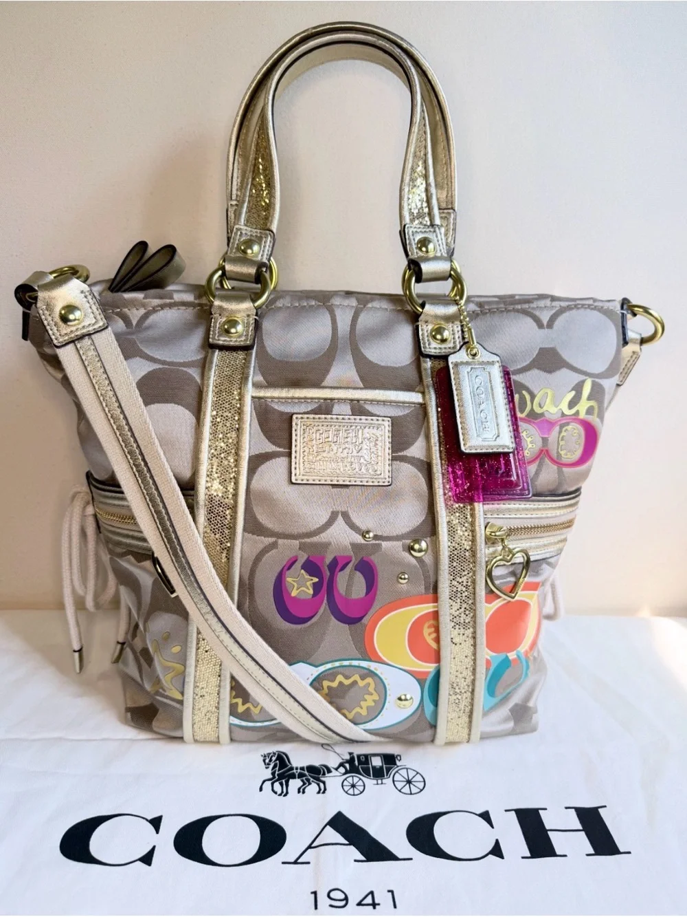 Coach Poppy Multicolor Graphic Satchel & Wallet Set – EUC + Hangtags & Dust Bag